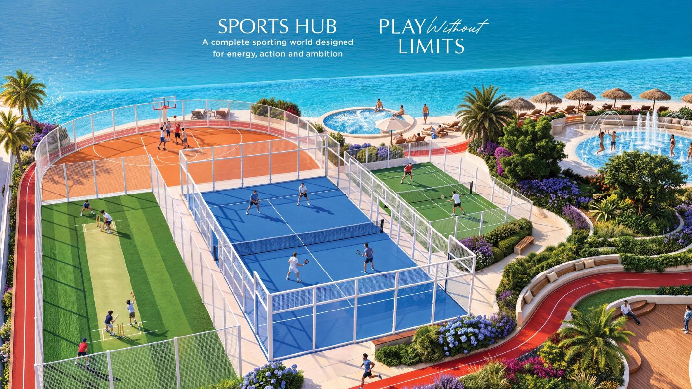 Sports hub: padel, tennis, basketball and cricket (developer rendering)