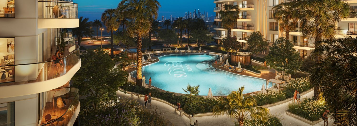 Pool terrace at night (developer rendering)