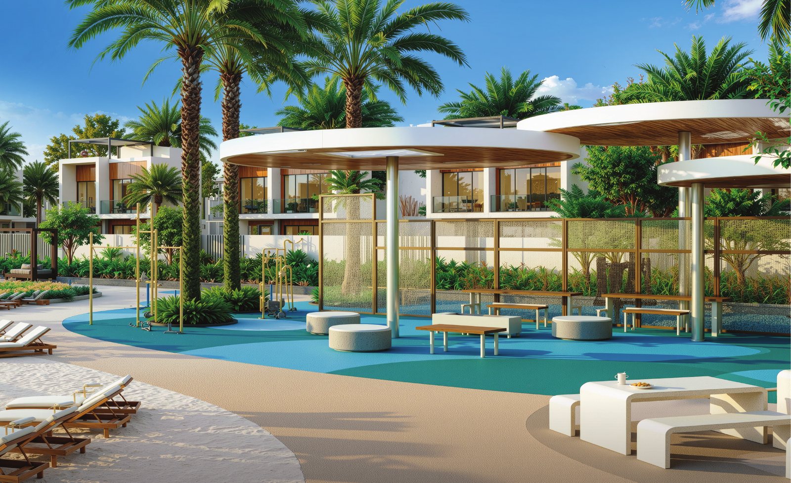 Sukoon by Sanzen, lagoon and townhouses (developer rendering)